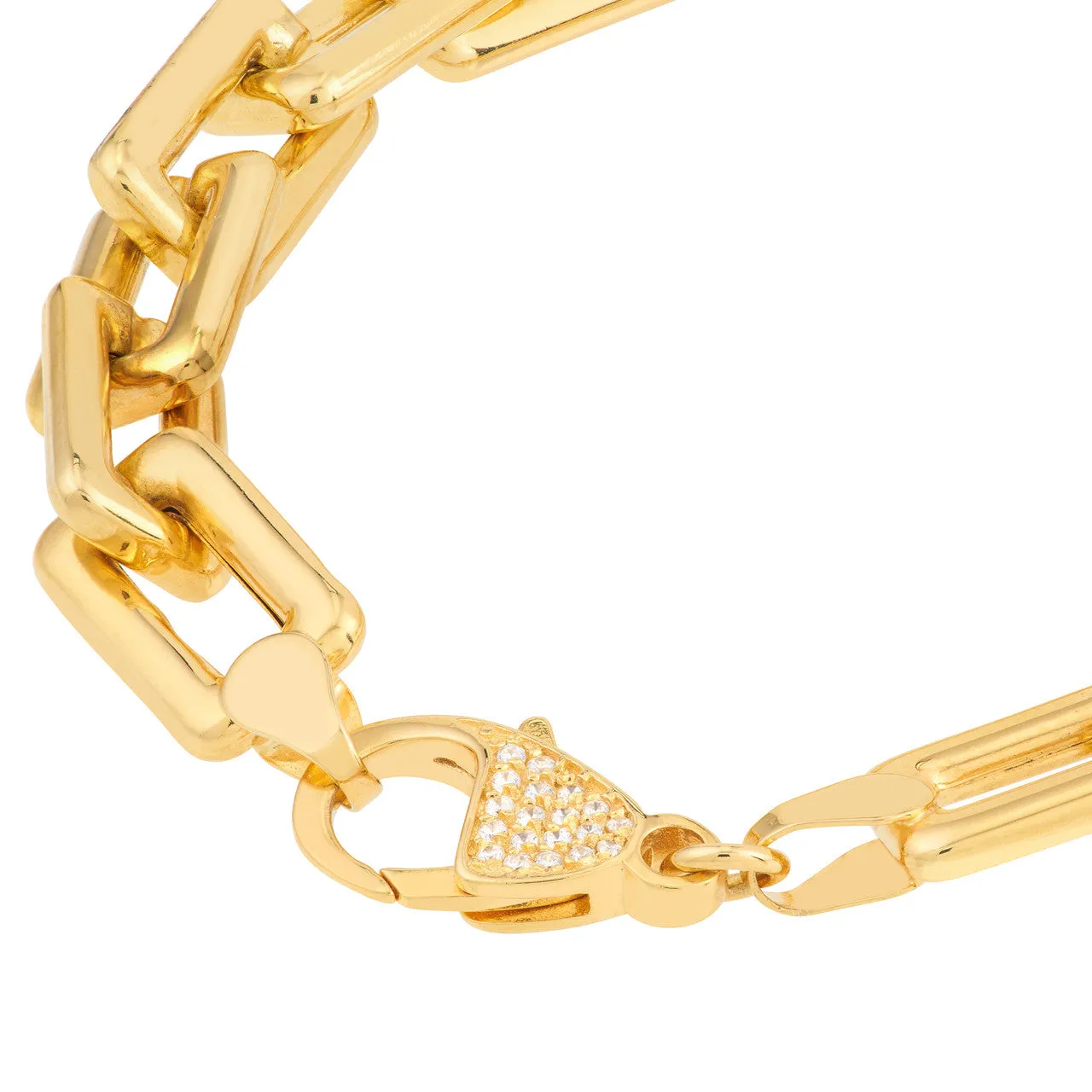 14K Yellow Gold Chunky Paper Clip Bracelet with Diamond Lock