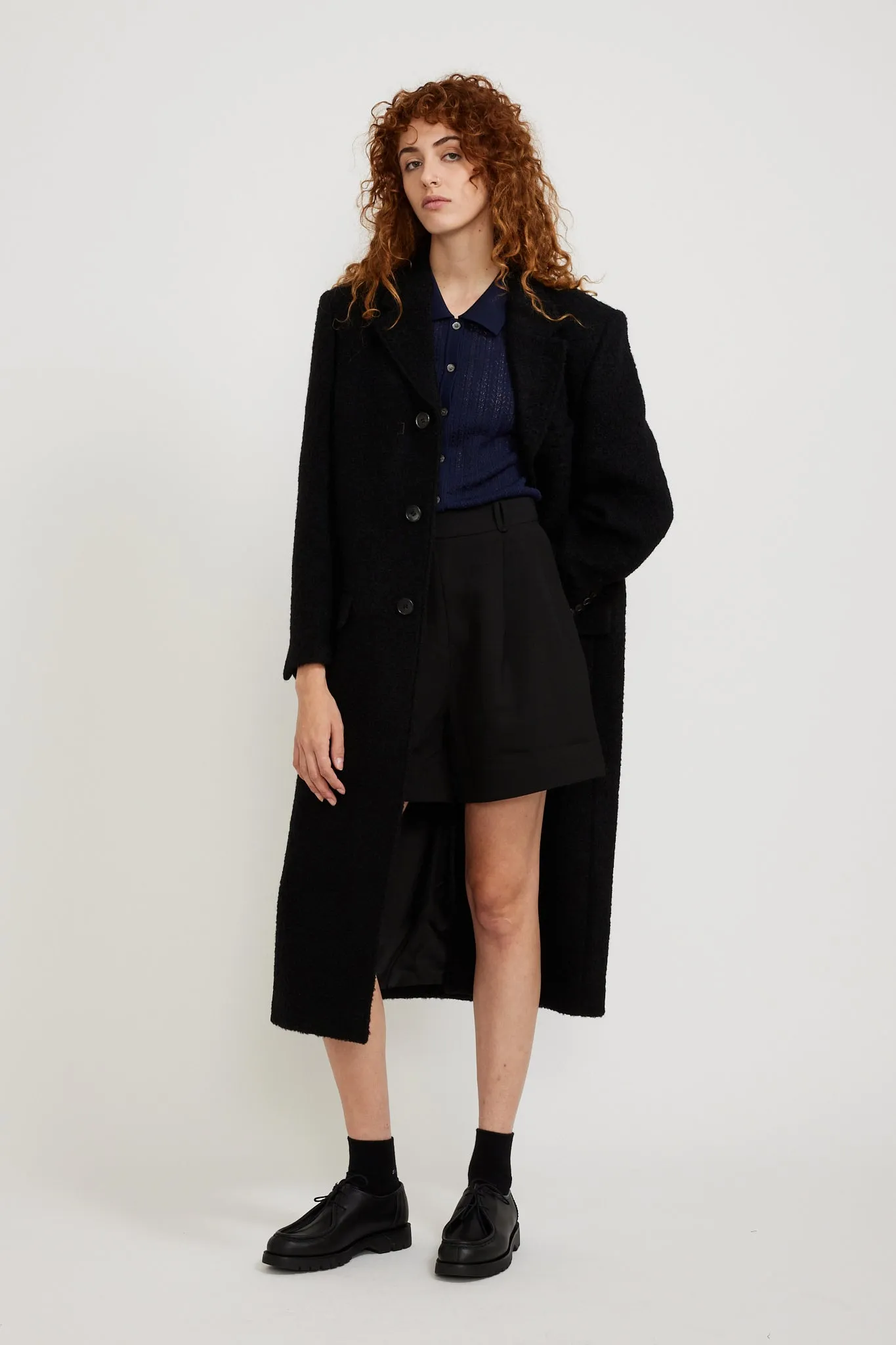 2-Way 3 Button Boucle Wool Coat Black