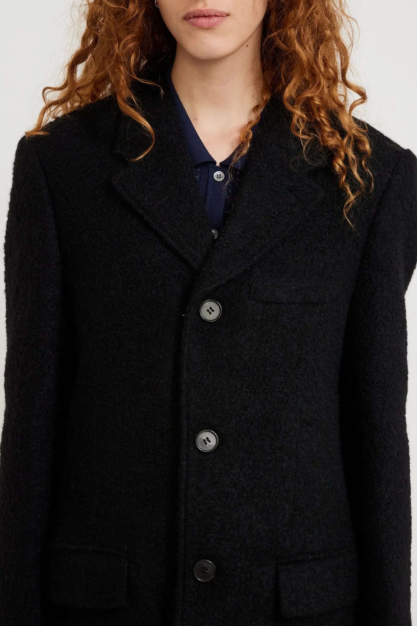 2-Way 3 Button Boucle Wool Coat Black