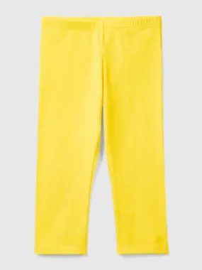 3/4 leggings in stretch cotton - Yellow | Benetton