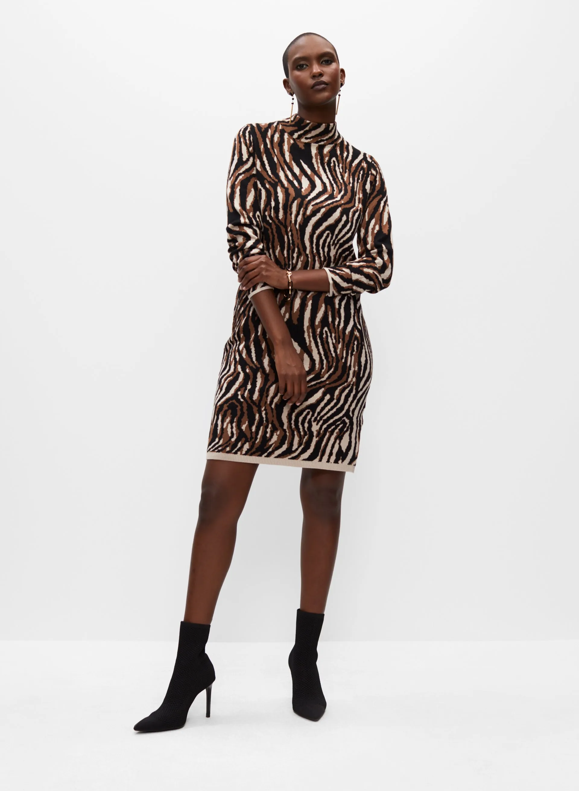 Abstract Jacquard Sweater Dress