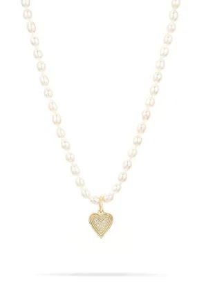 Adina Reyter - Chunky Seed Pearl Necklace With Pave Heart