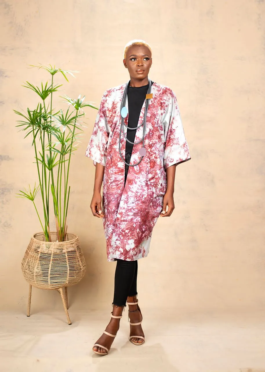 AIMAS Basan Purple Printed Adire Kimono