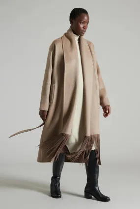 Beige Coat with Fringes Cashmere