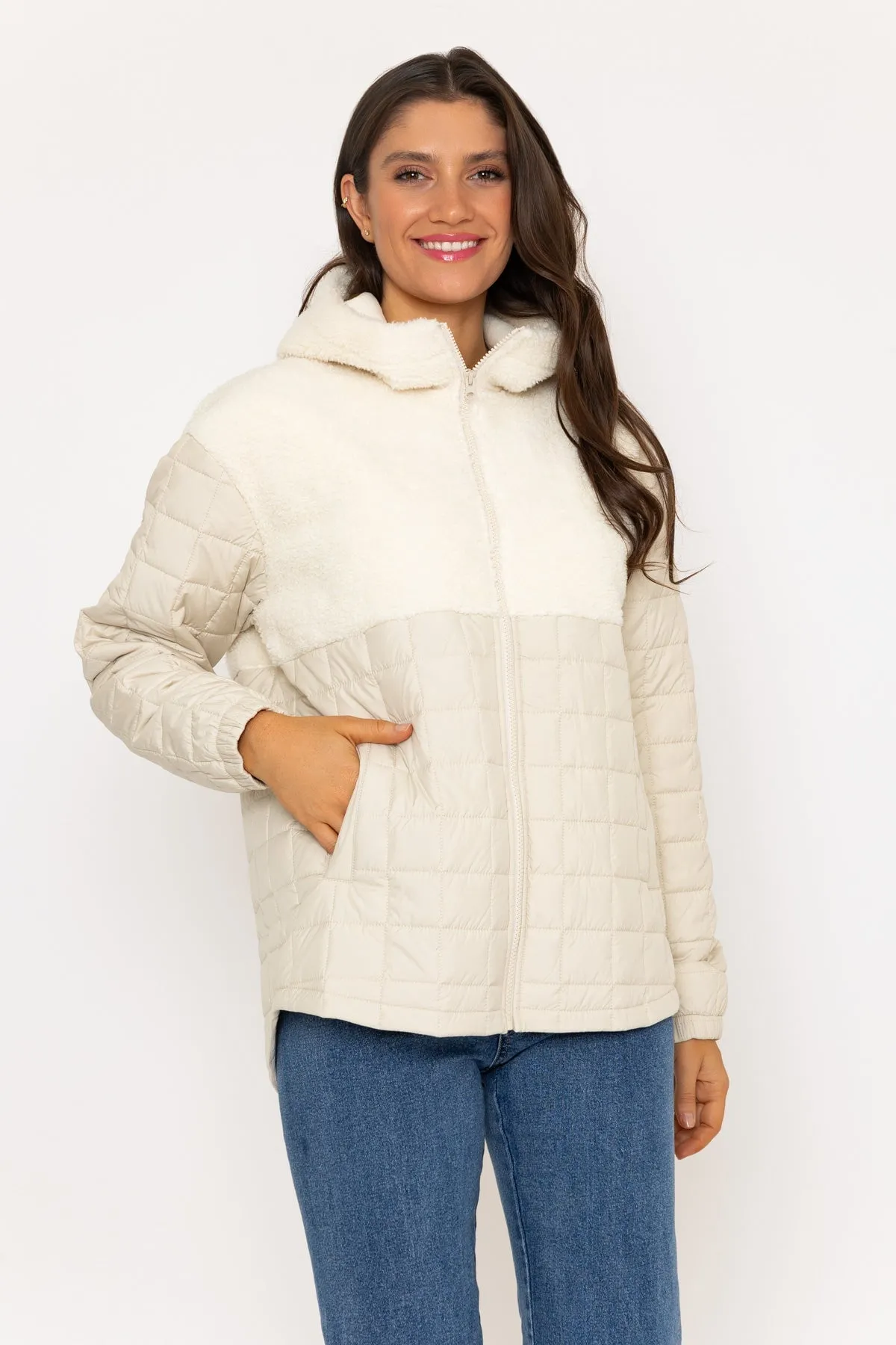 Beige Fleece Quilted Jacket