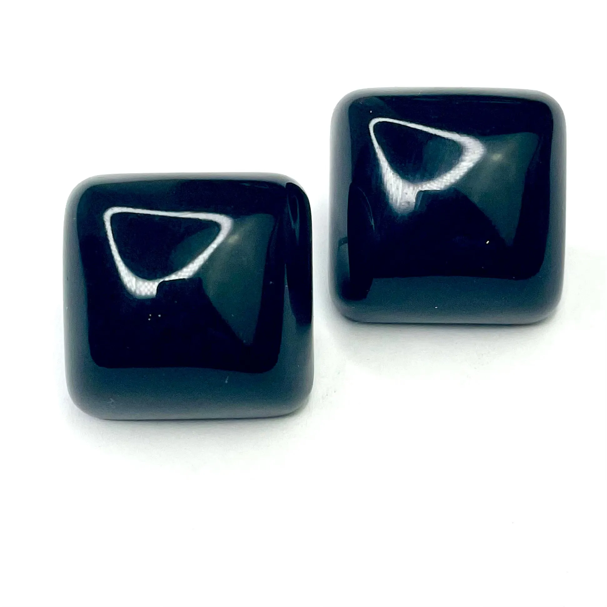 Black Deco Chunky Square Stud Earrings