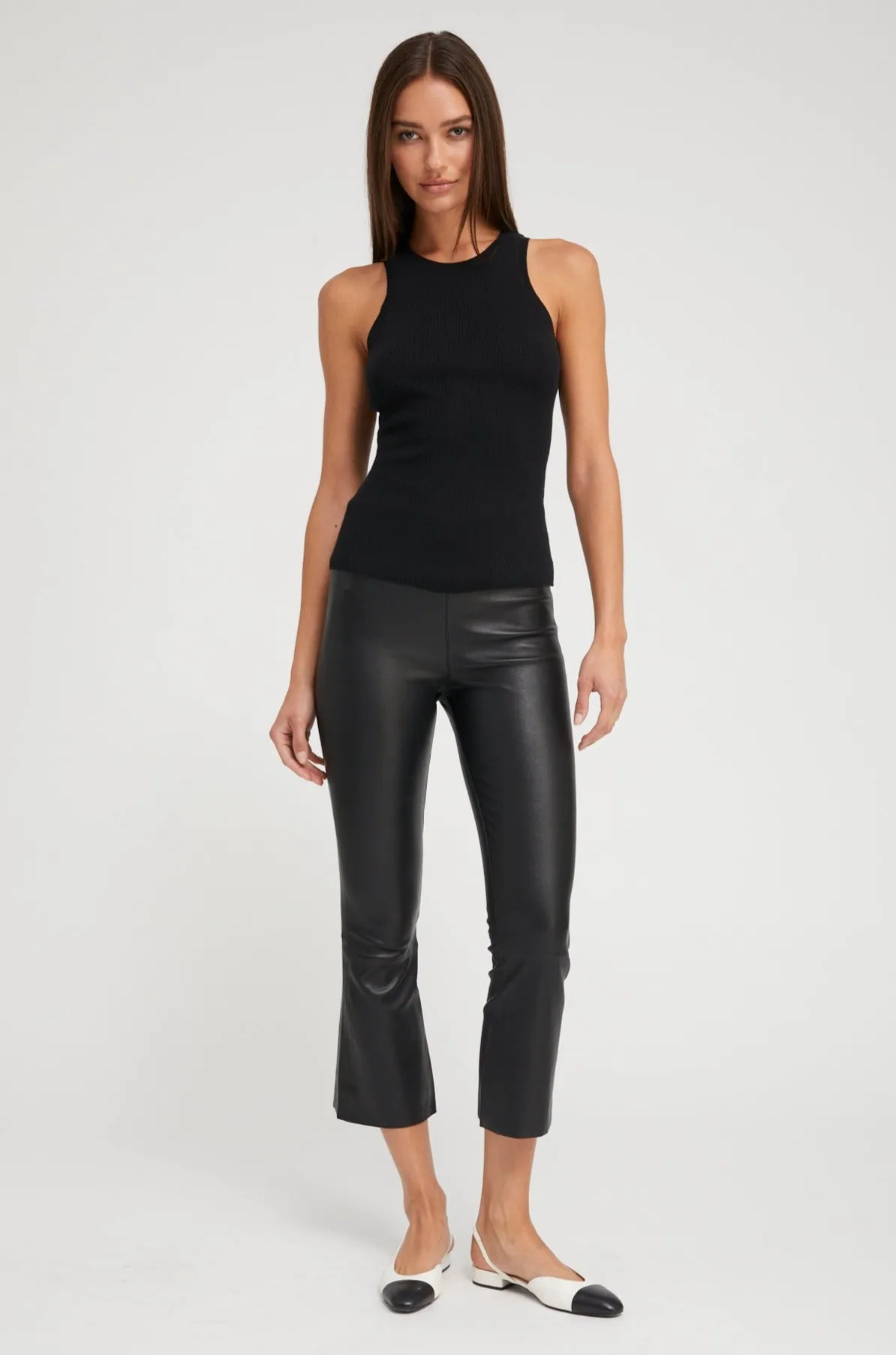 Black Leather Crop Flare Leggings