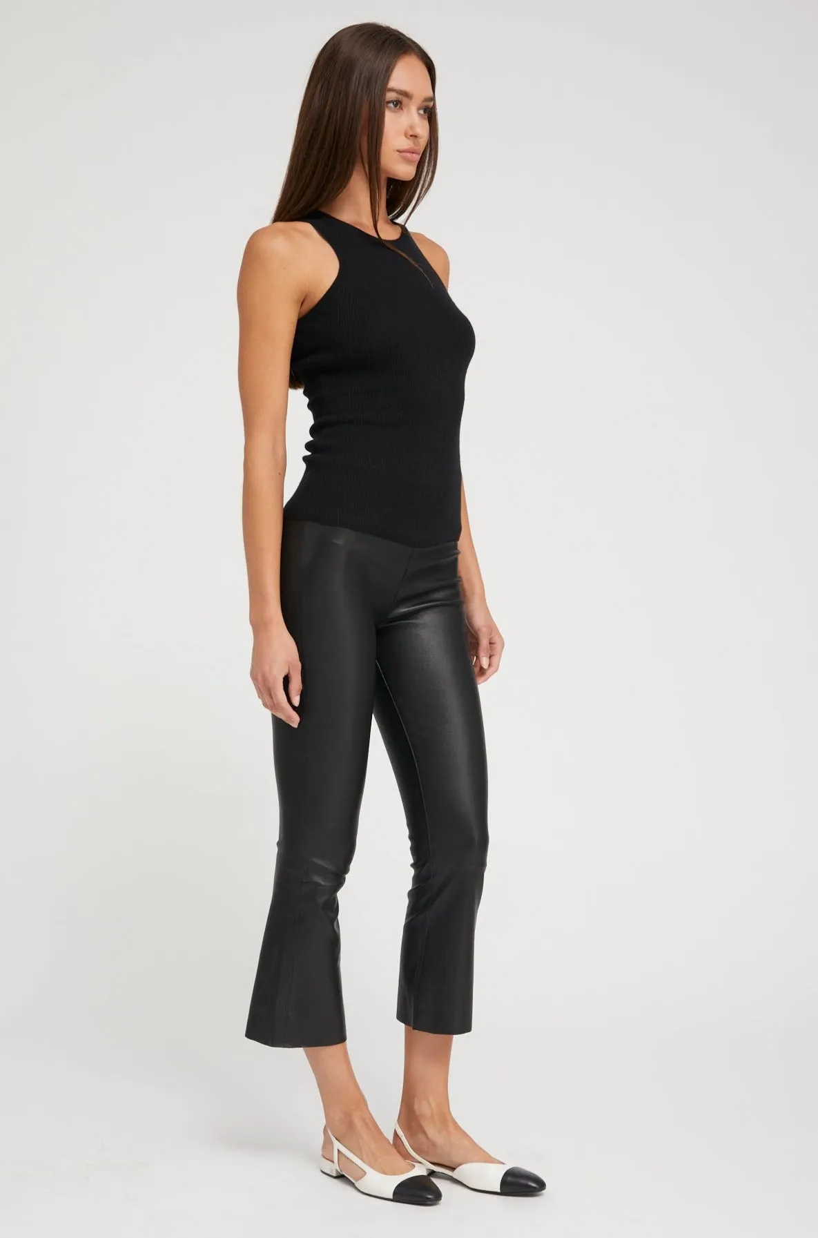 Black Leather Crop Flare Leggings