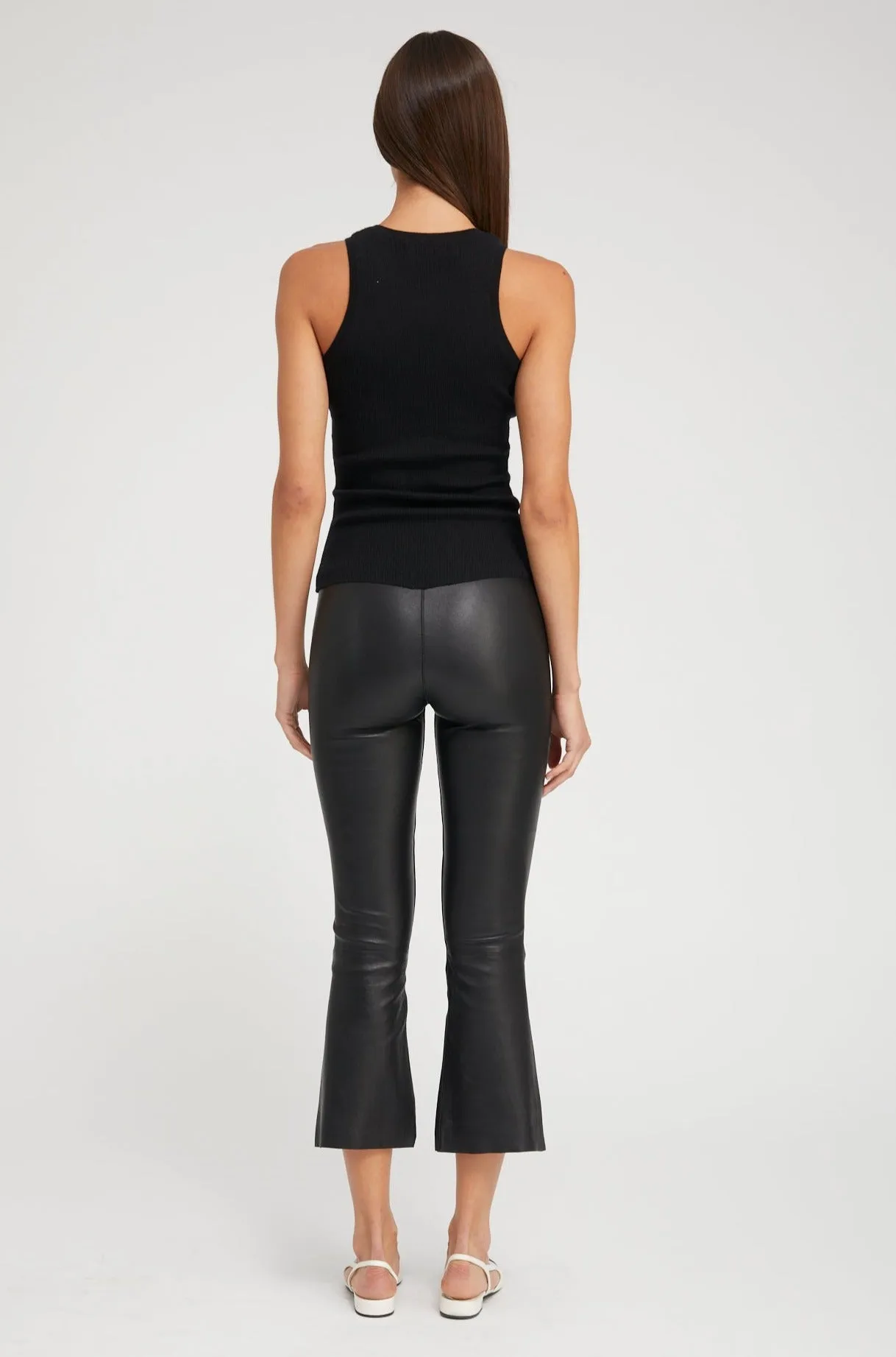 Black Leather Crop Flare Leggings