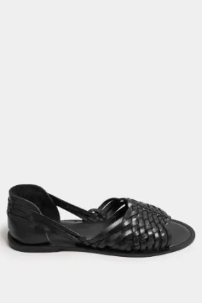 Black Woven Leather Mules In Extra Wide EEE Fit