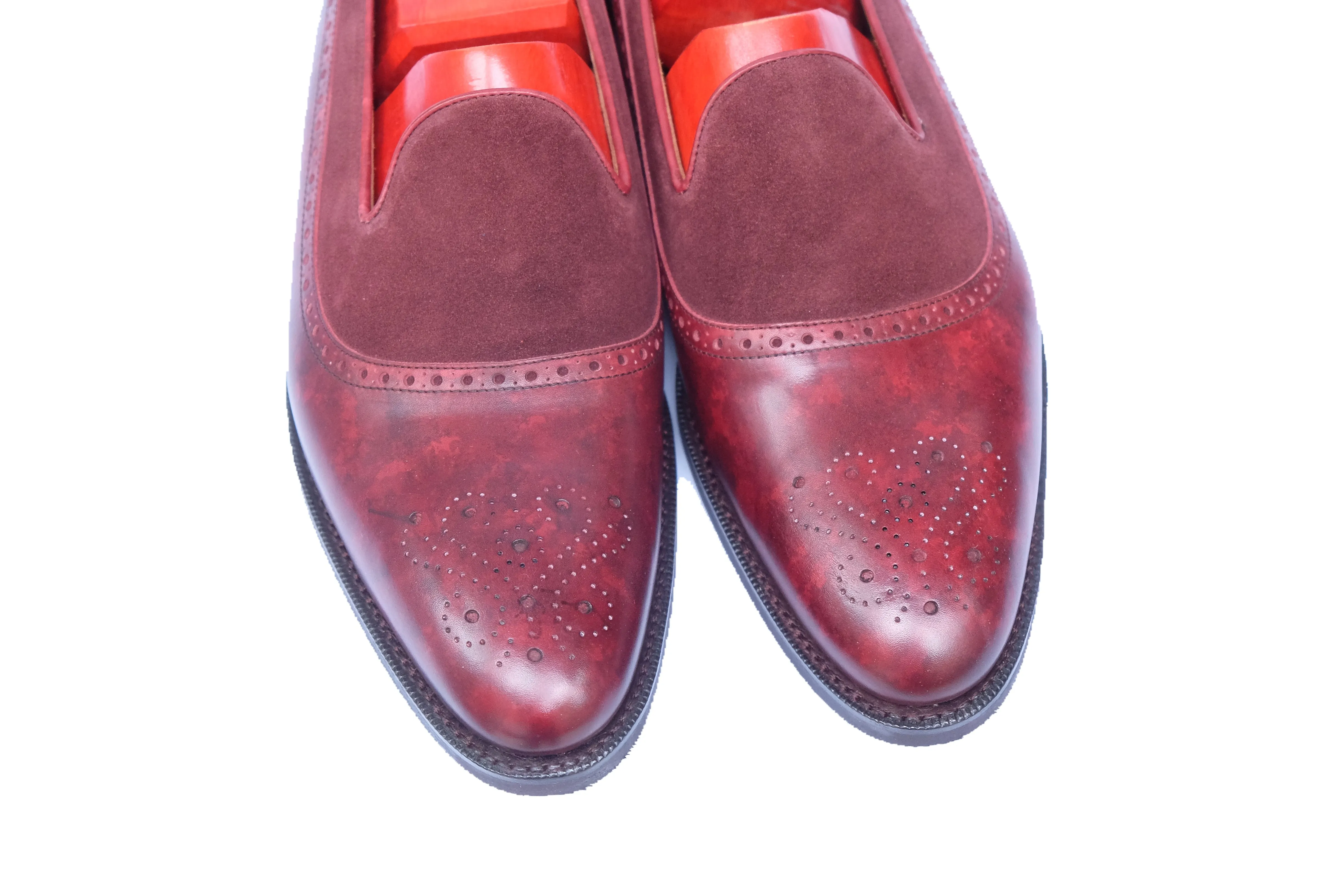 Bothell - MTO - Burgundy Marble Patina / Burgundy Suede - Heart Medallion - TMG Last - City Rubber Sole