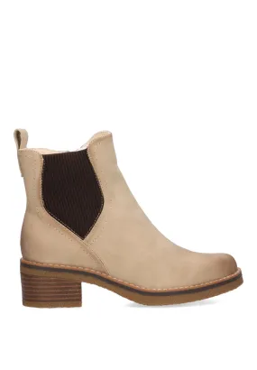 BOTIN ELASTICO TIPO CHELSEA,COLOR BEIGE MUJER TACON BAJO, MODELO ETIKA LYON.