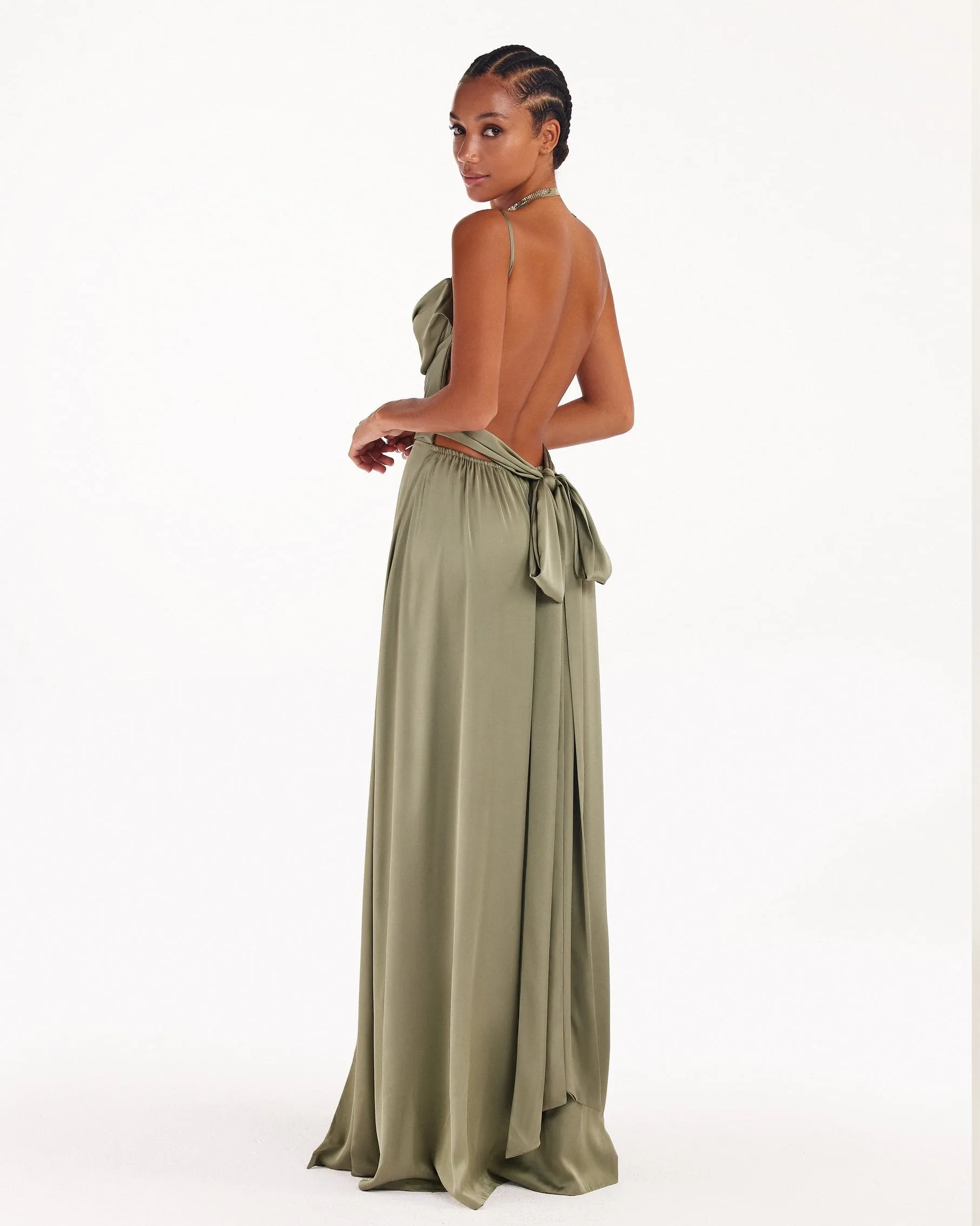 Boudoir olive silk slip dress