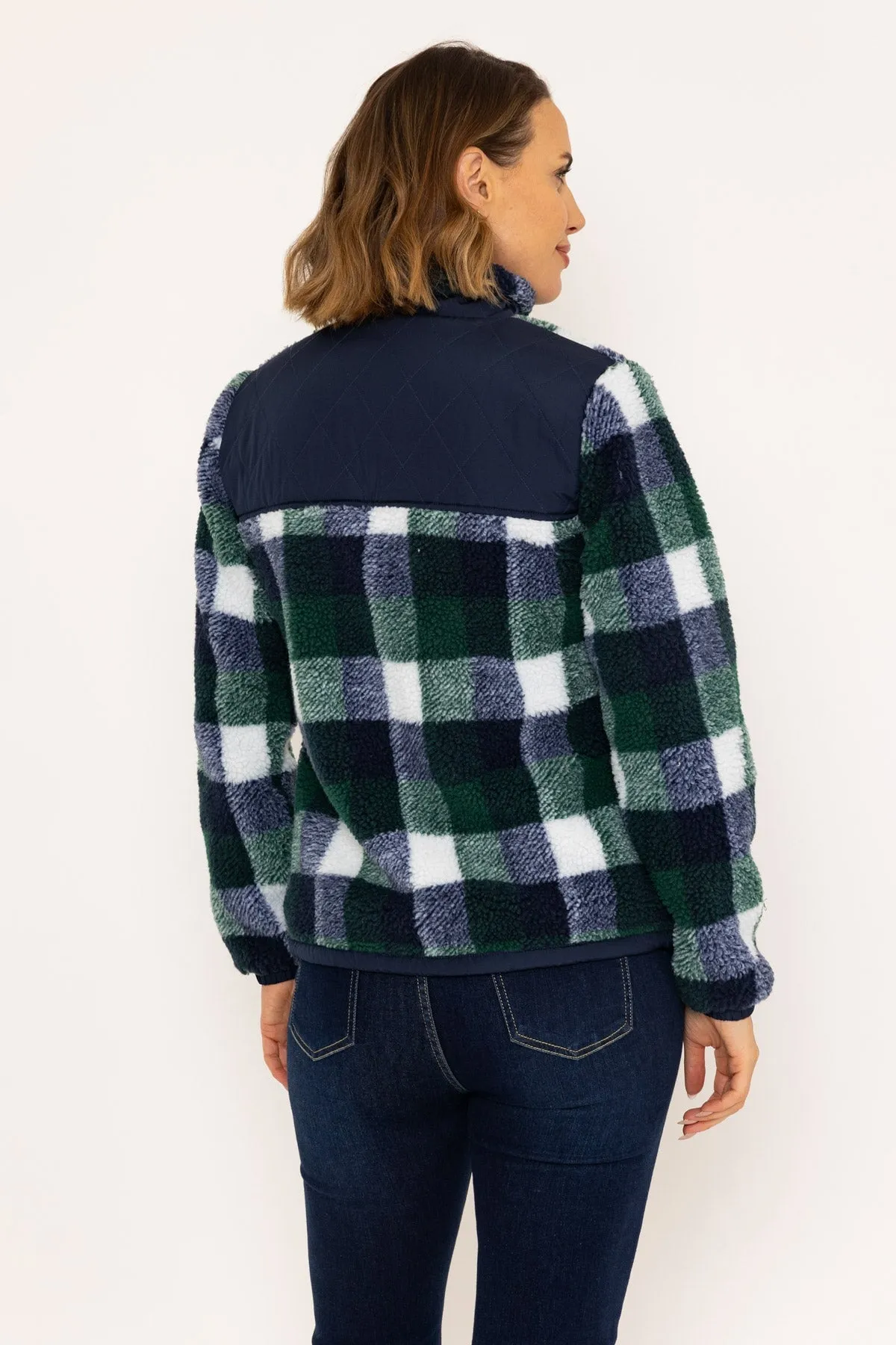 Check Fleece With Patch Pocket in Navy & Dark Green