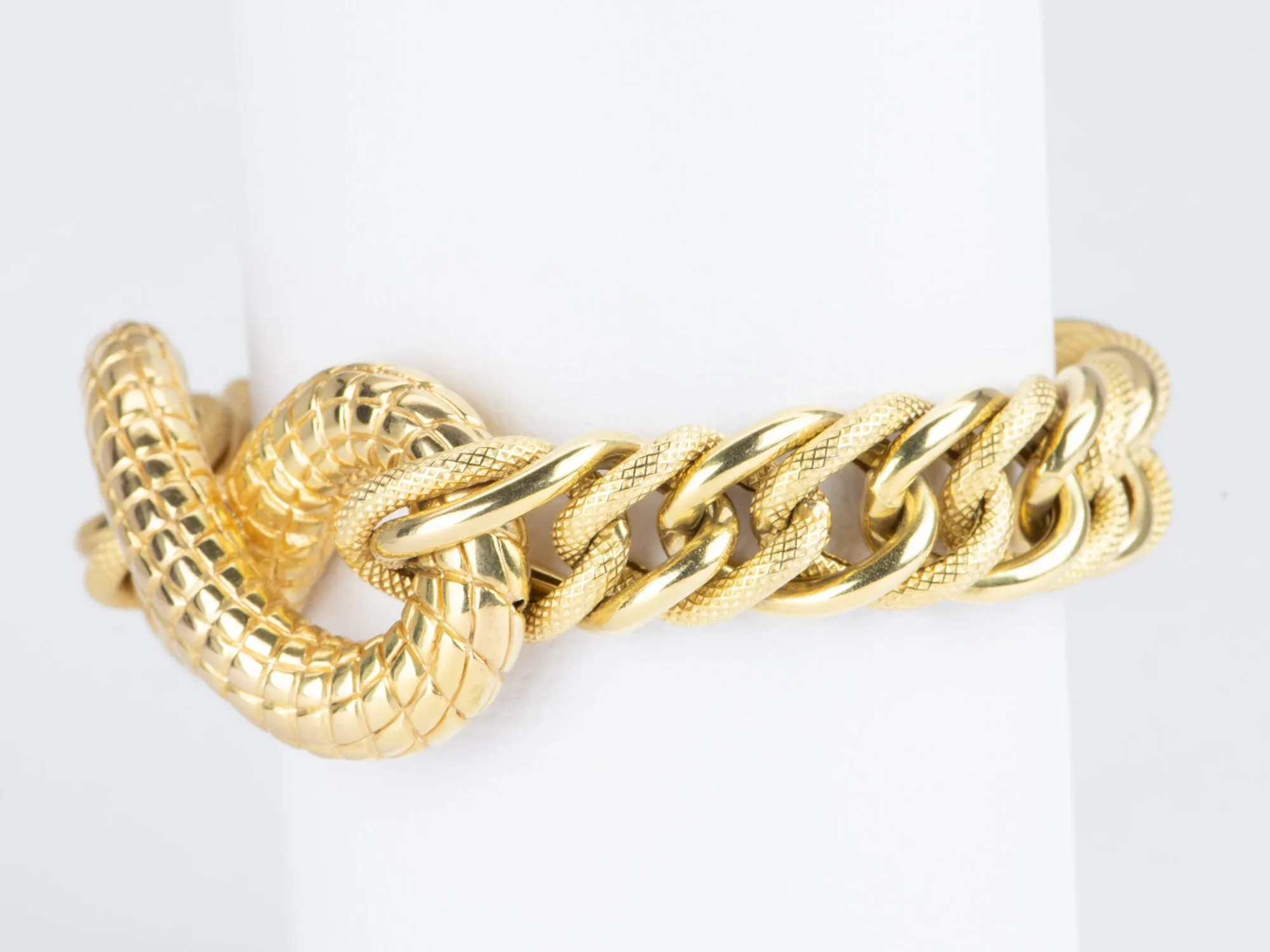 Chunky Bracelet with Snake Scale Texture 14K Gold 24g R2044