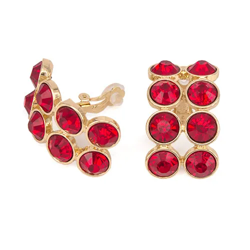 Chunky Double Row Rhinestone Curved Clip On Earrings