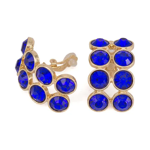 Chunky Double Row Rhinestone Curved Clip On Earrings