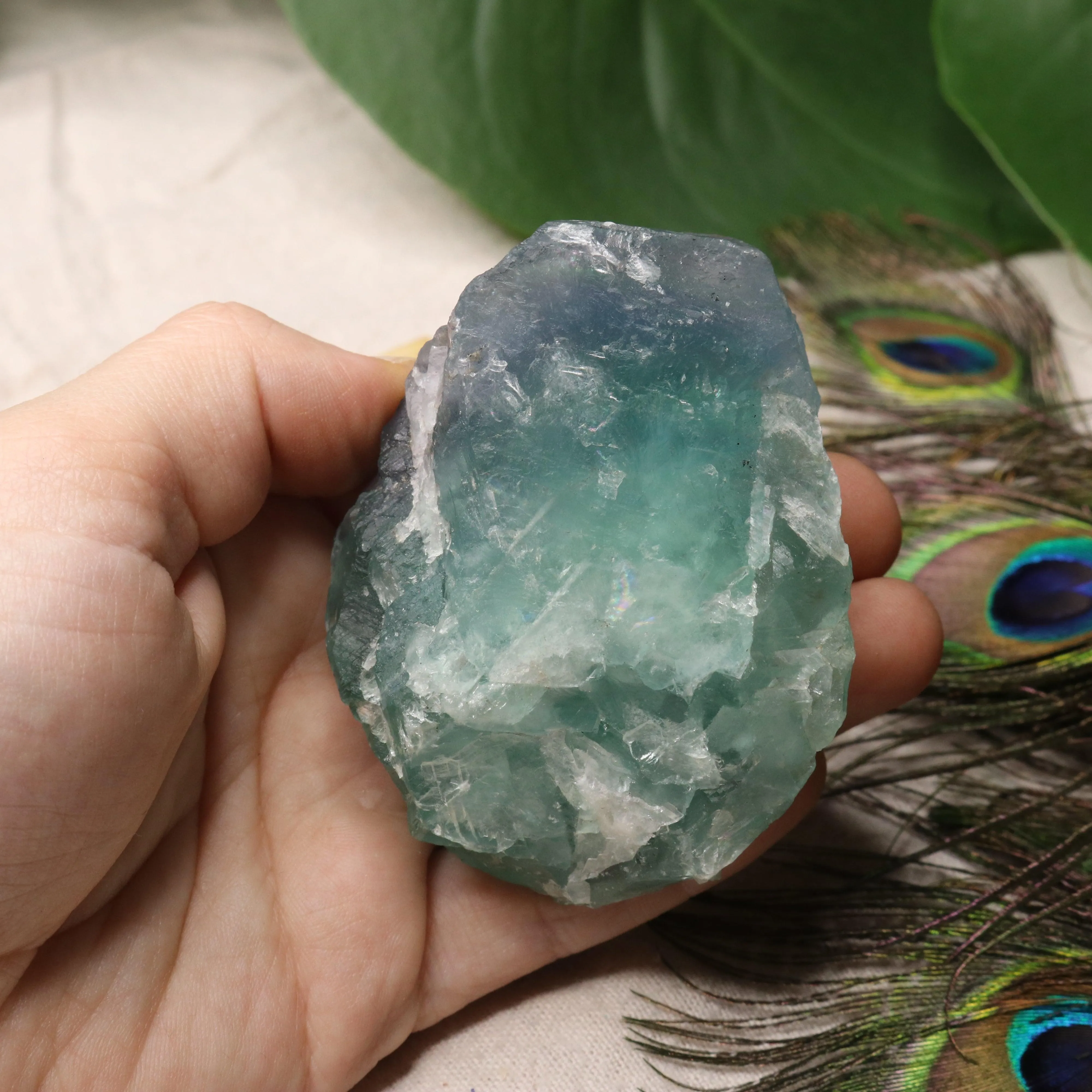 Chunky Top Grade Rough Rainbow Green Fluorite Specimen from Mexico