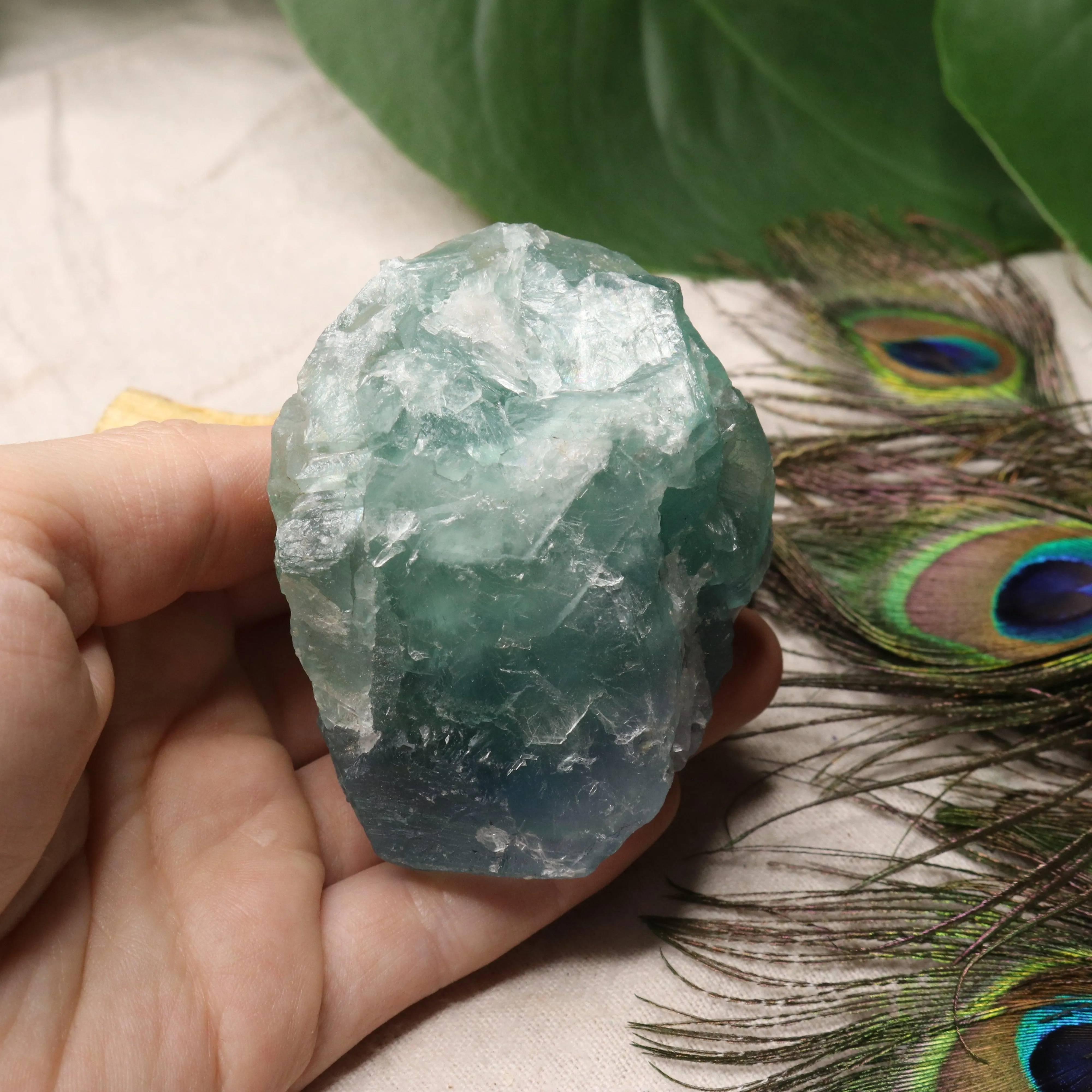 Chunky Top Grade Rough Rainbow Green Fluorite Specimen from Mexico