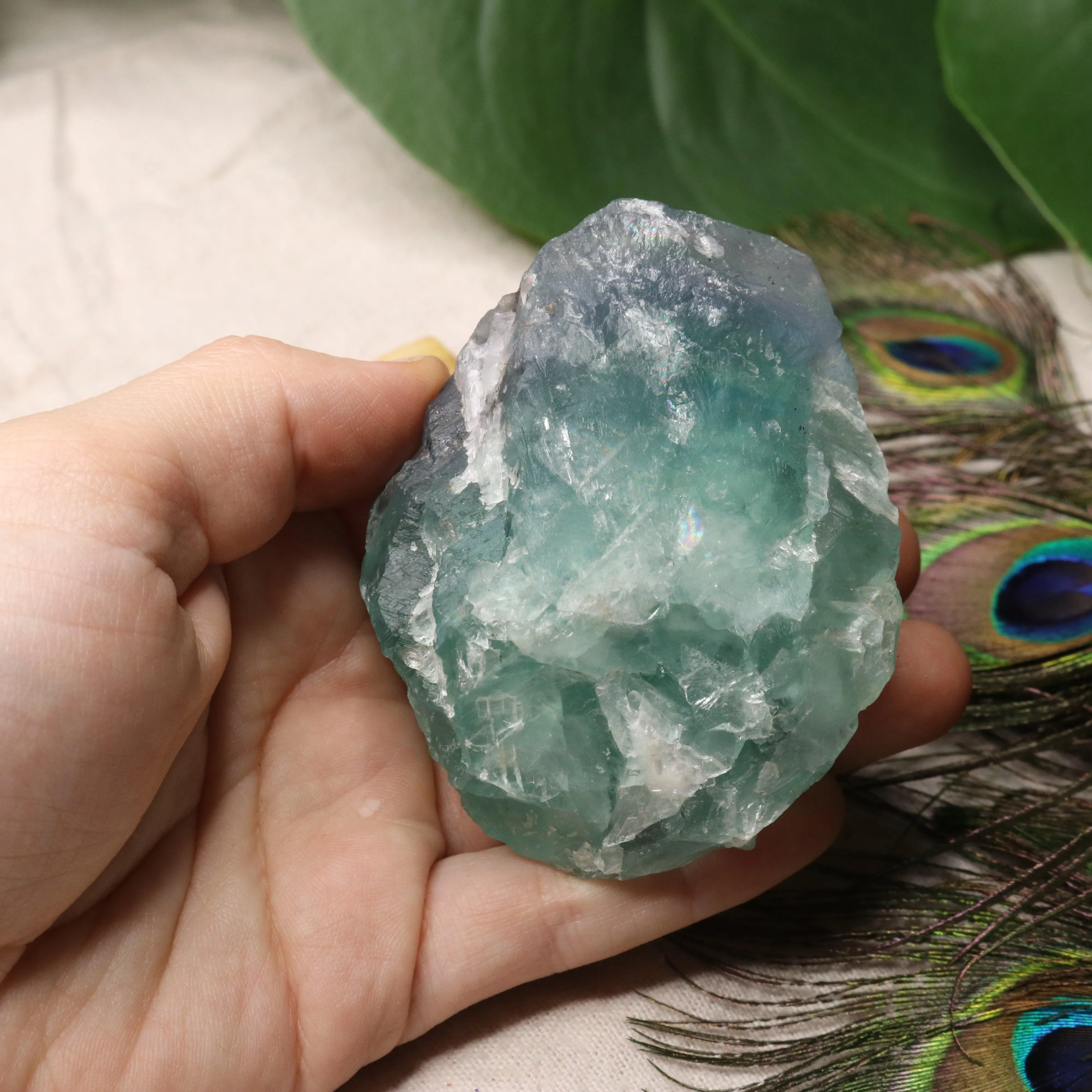 Chunky Top Grade Rough Rainbow Green Fluorite Specimen from Mexico