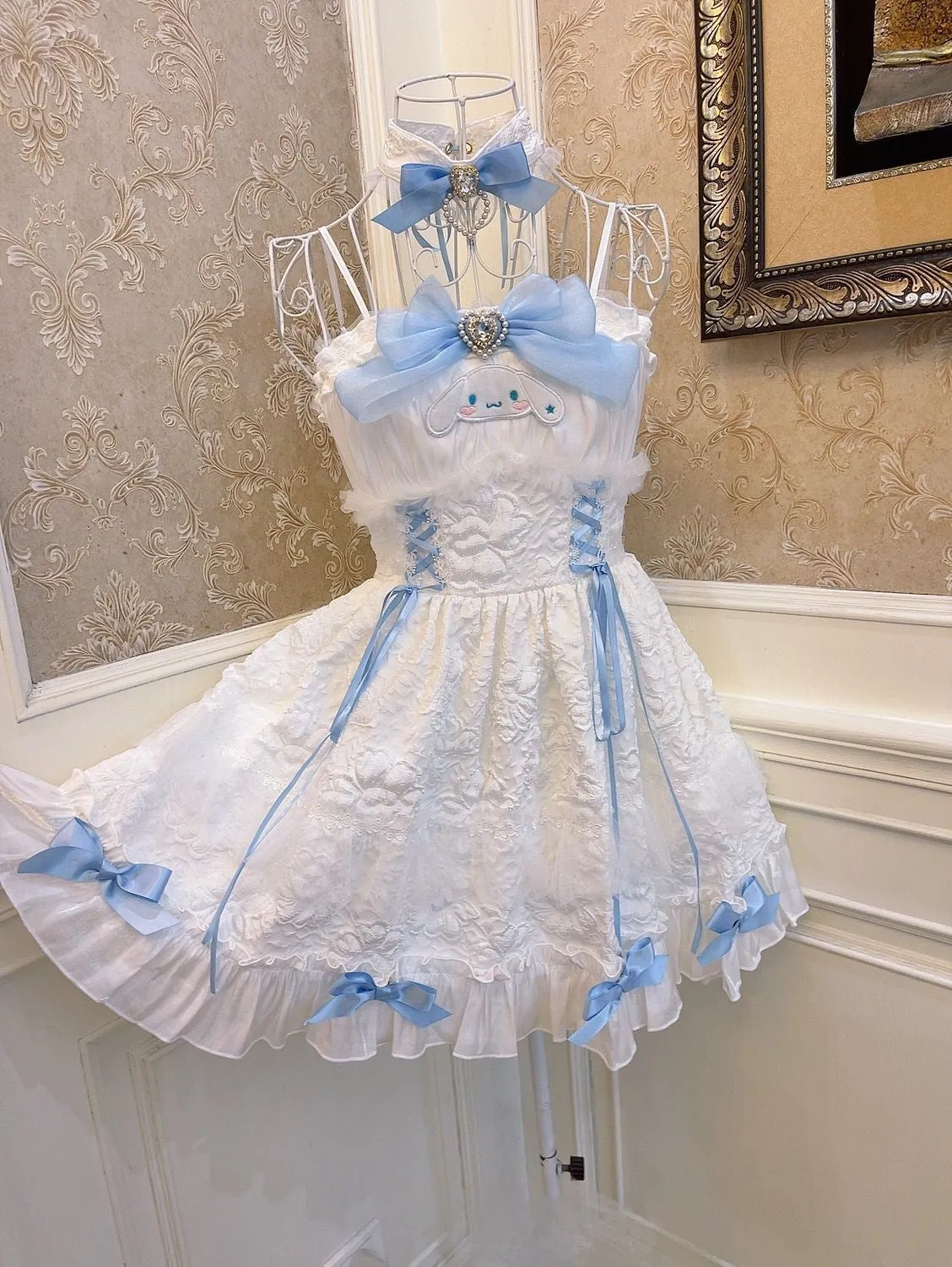 Cinnamoroll clouds embroidery slip dress