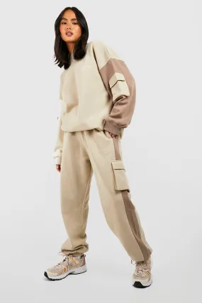 Color Block Cargo Pocket Sweater Tracksuit