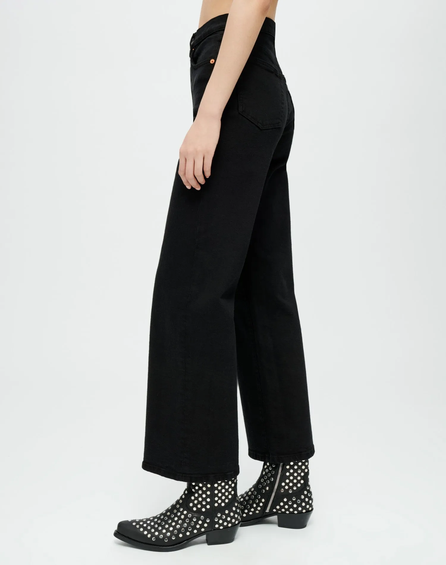 Comfort Stretch High Rise Wide Leg Crop - Black