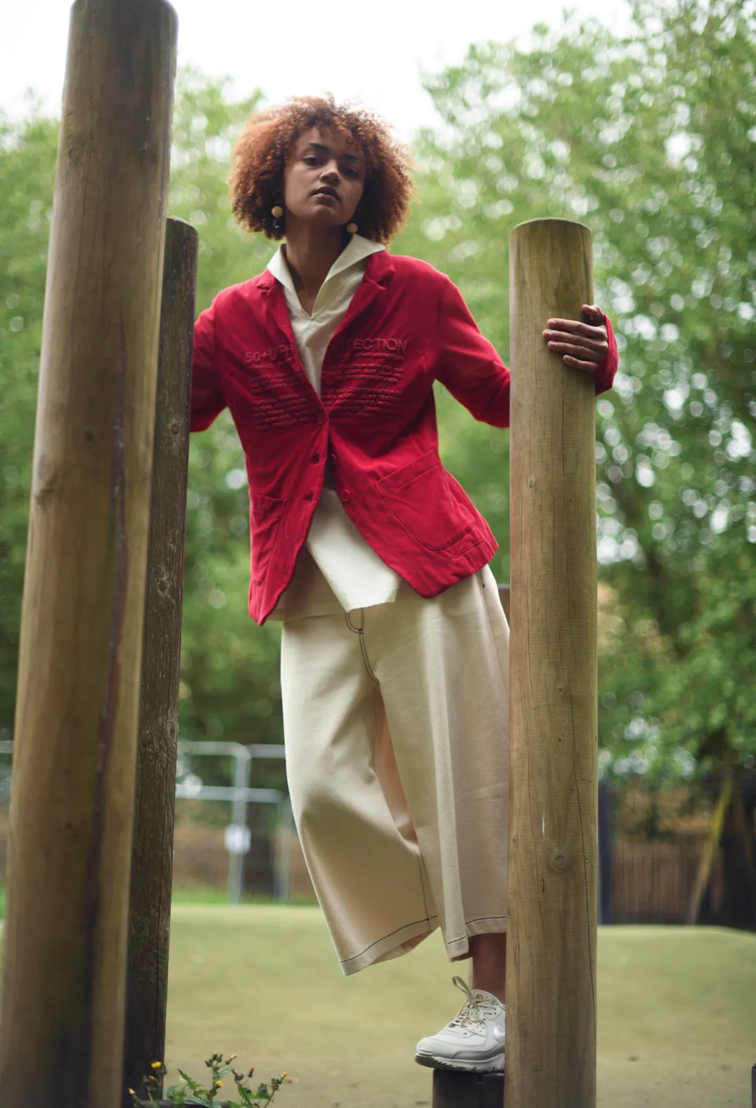 Contrast Stitch Wide Culottes in Off White