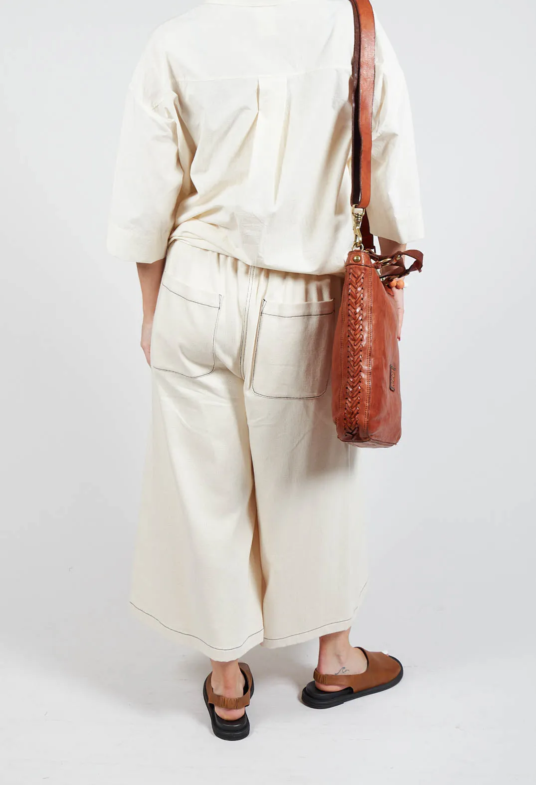 Contrast Stitch Wide Culottes in Off White