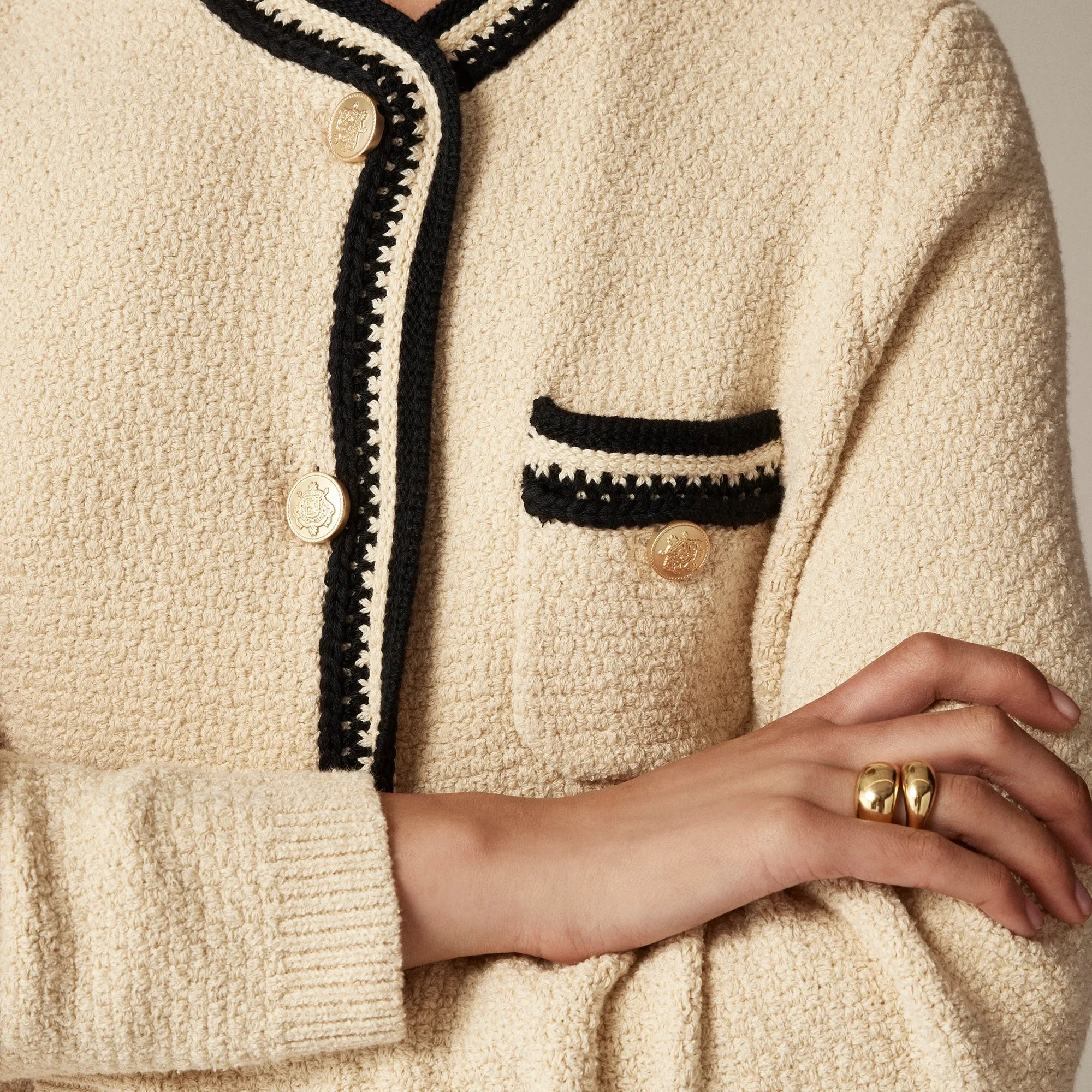 Contrast-trim cardigan sweater