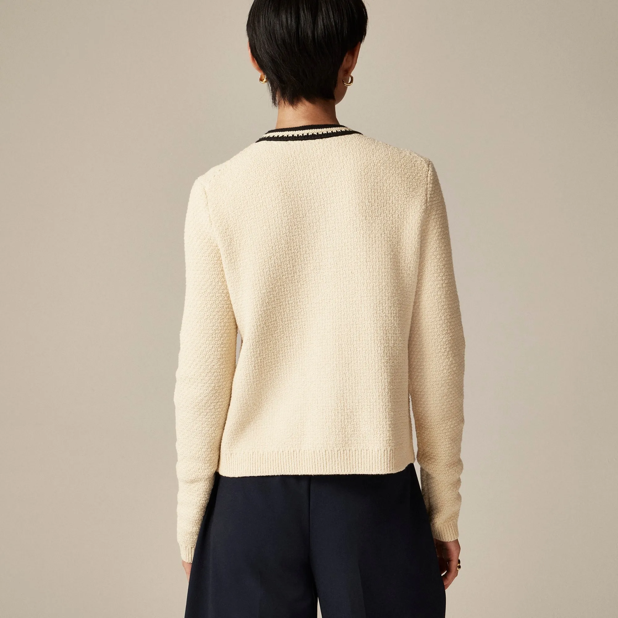 Contrast-trim cardigan sweater