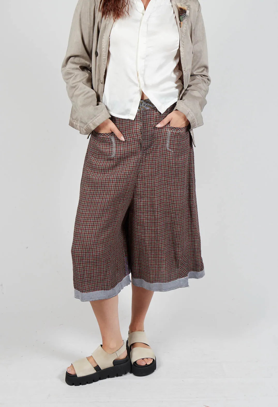 Contrast Waistband Culottes in Red Check