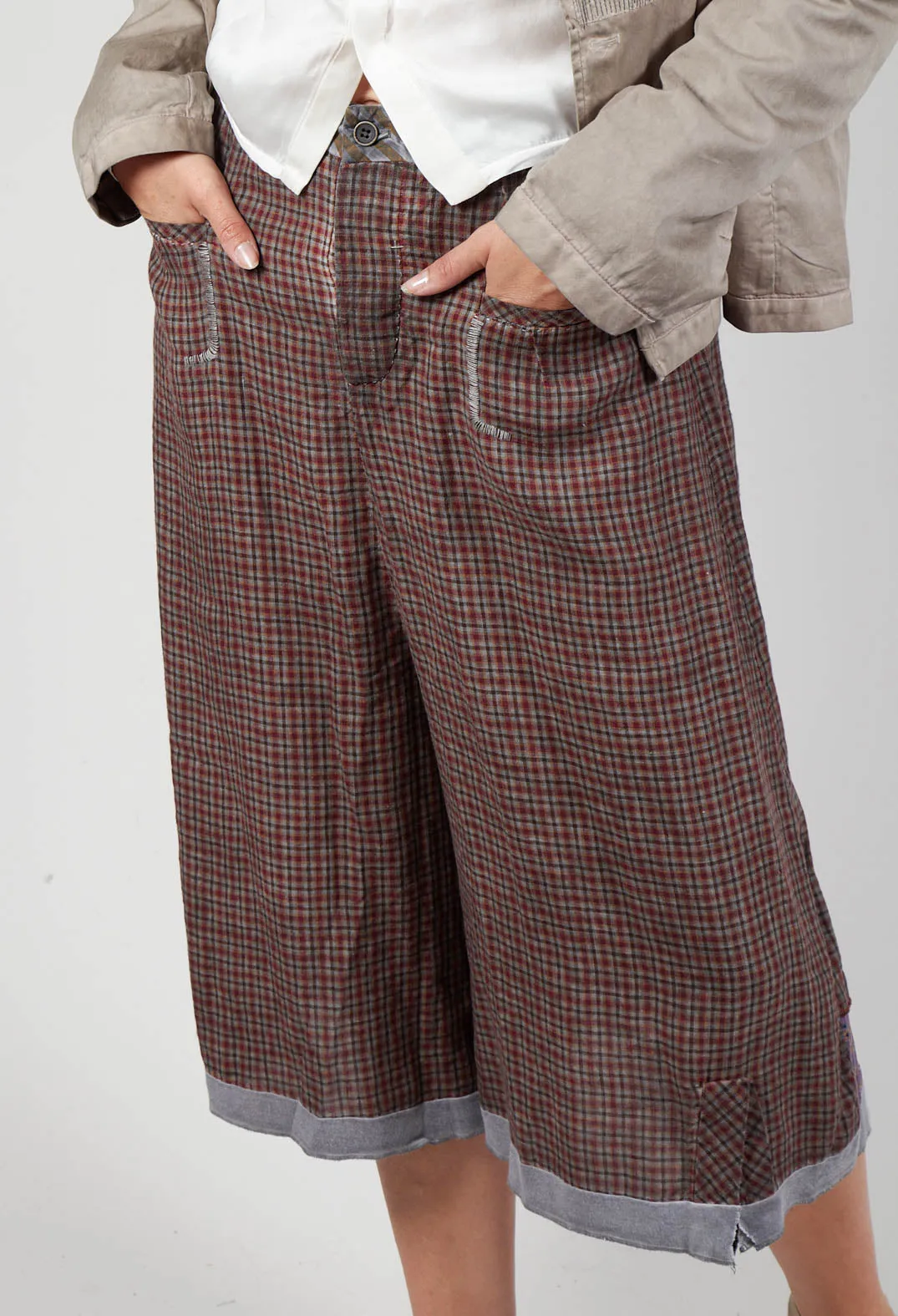 Contrast Waistband Culottes in Red Check