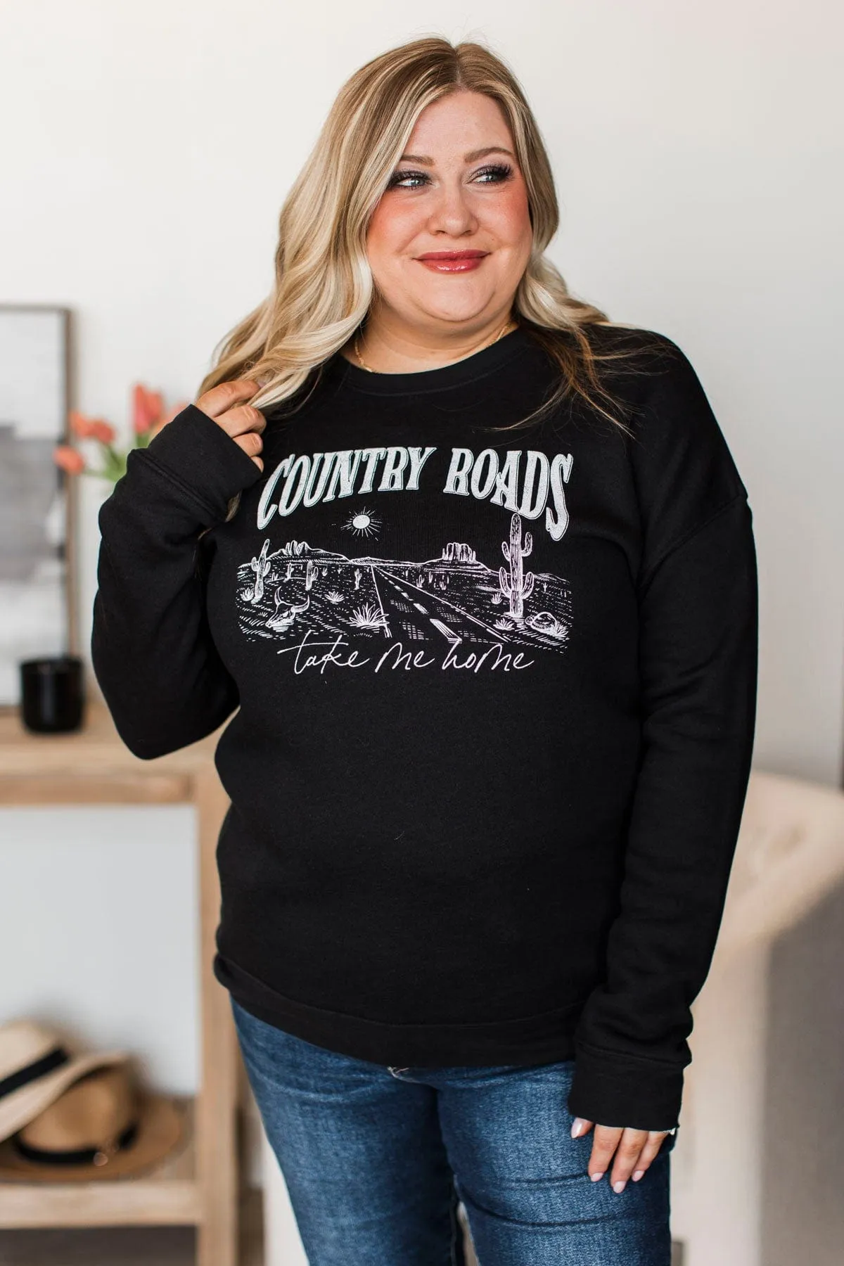 Country Roads Take Me Home Pullover- Black