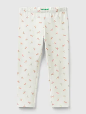 Cream white leggings with horse print - Creamy White | Benetton