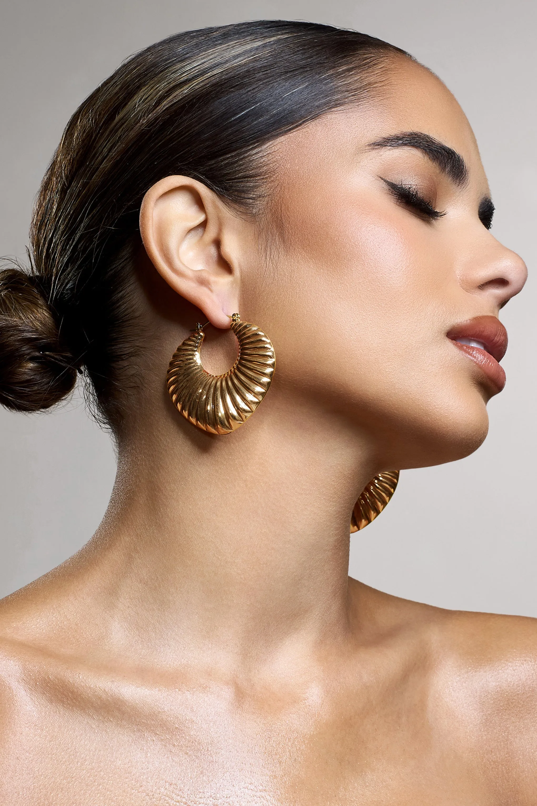 Crete | Gold Ribbed Chunky Statement Hoop Earrings