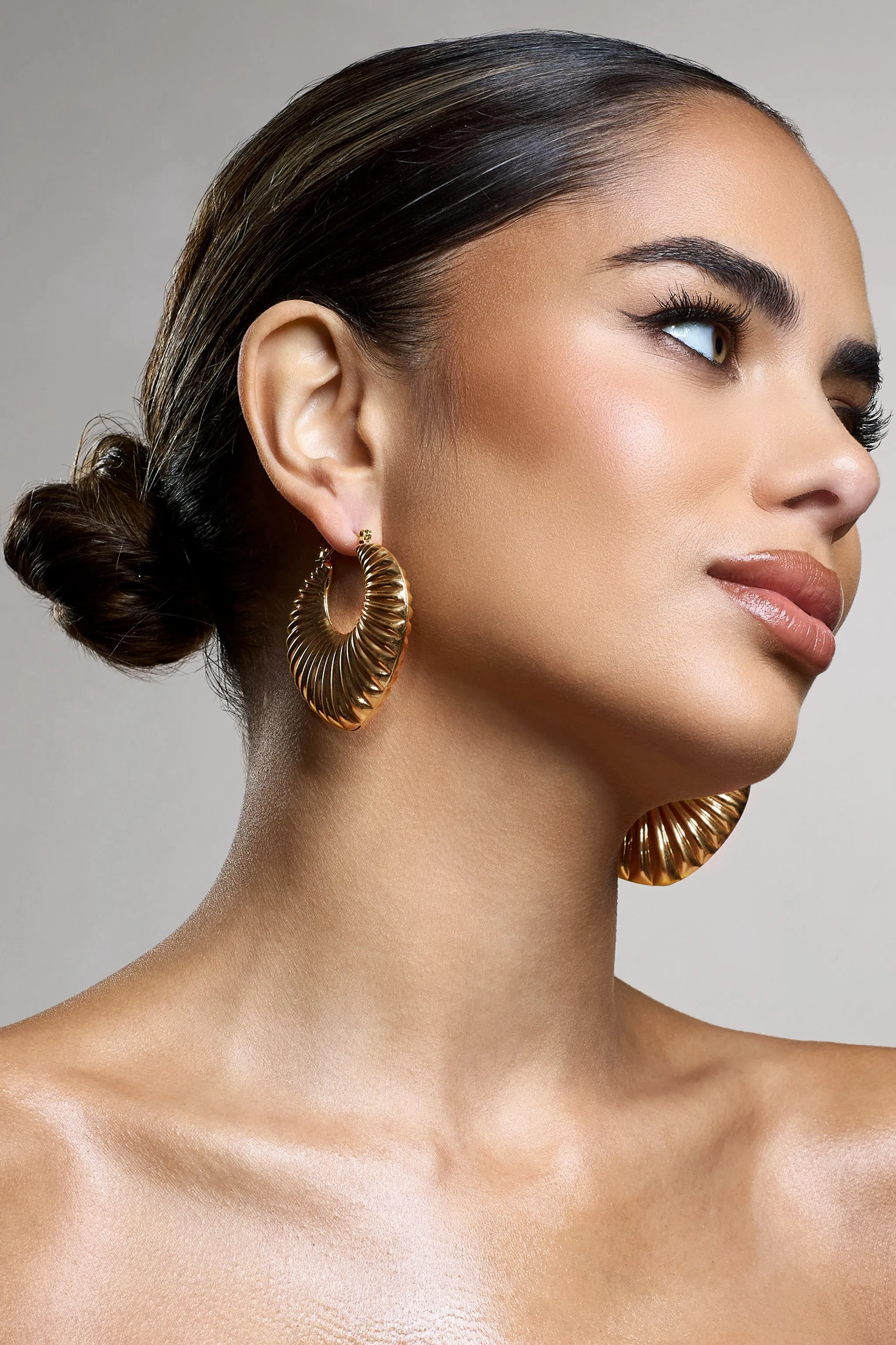 Crete | Gold Ribbed Chunky Statement Hoop Earrings