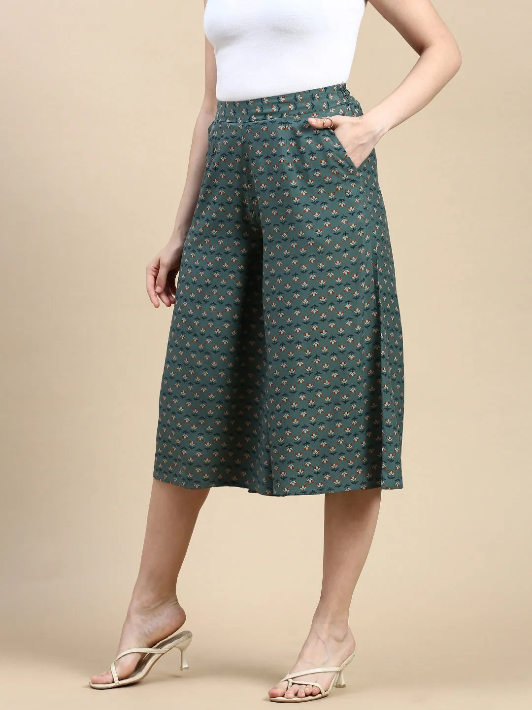 Culottes All Over Print-Green