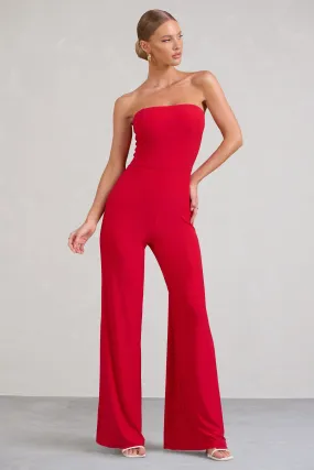 Darya | Red Bandeau Wide Leg Jumpsuit