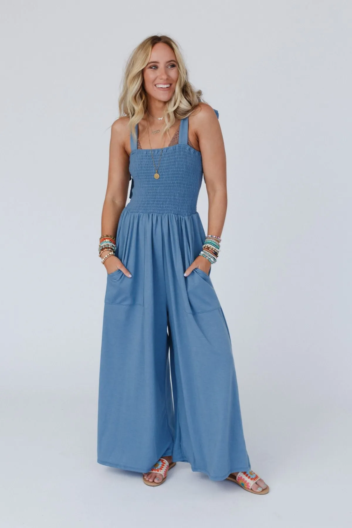 Daytripper Wide Leg Jumpsuit - Sea Blue