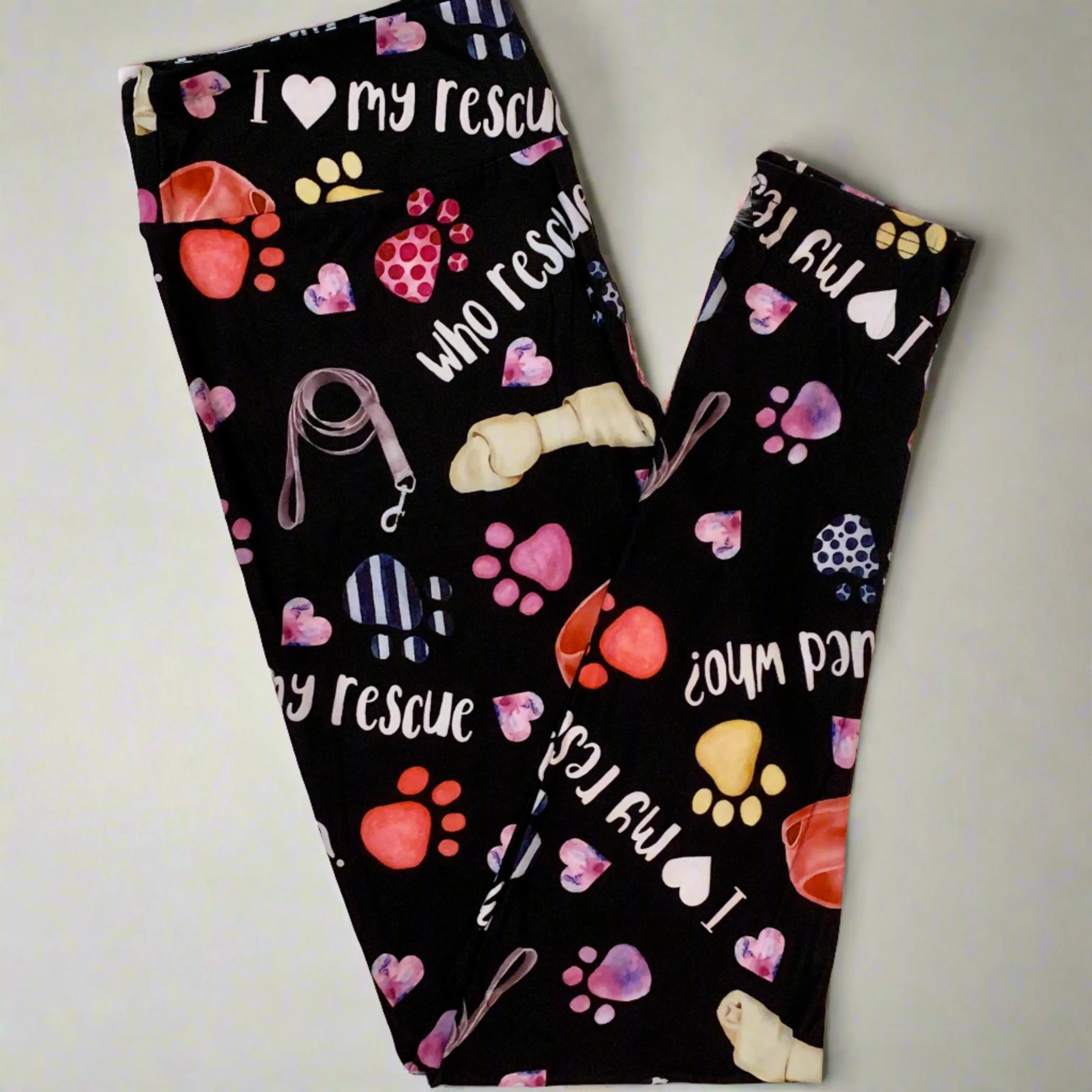 Dog Rescue Print Black Leggings