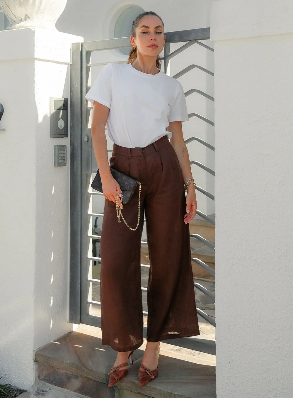 Edith Linen Culottes-CHOCOLATE