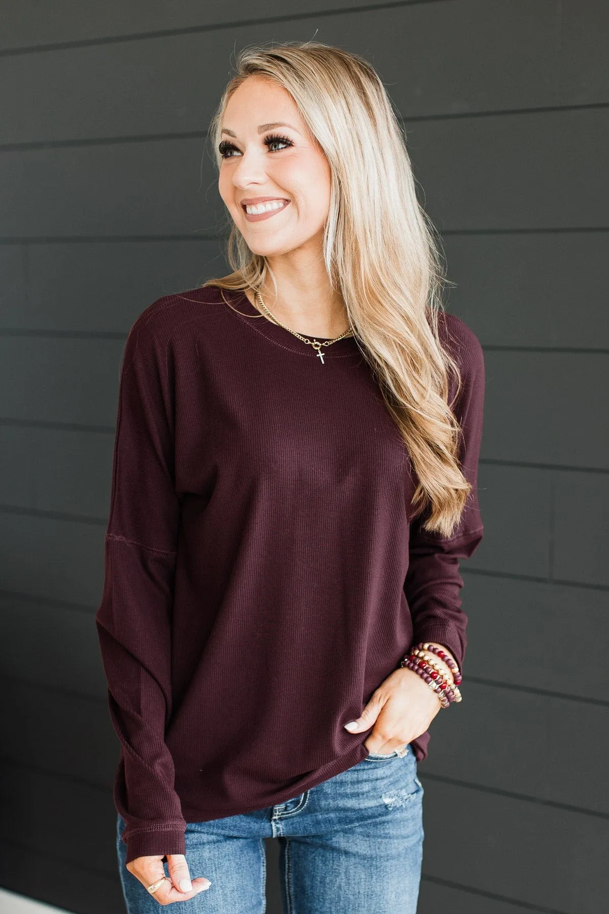 Express It All Knit Pullover Top- Dark Plum