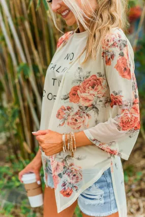 Feels Like Fall Lightweight Floral Kimono- Nude & Rust