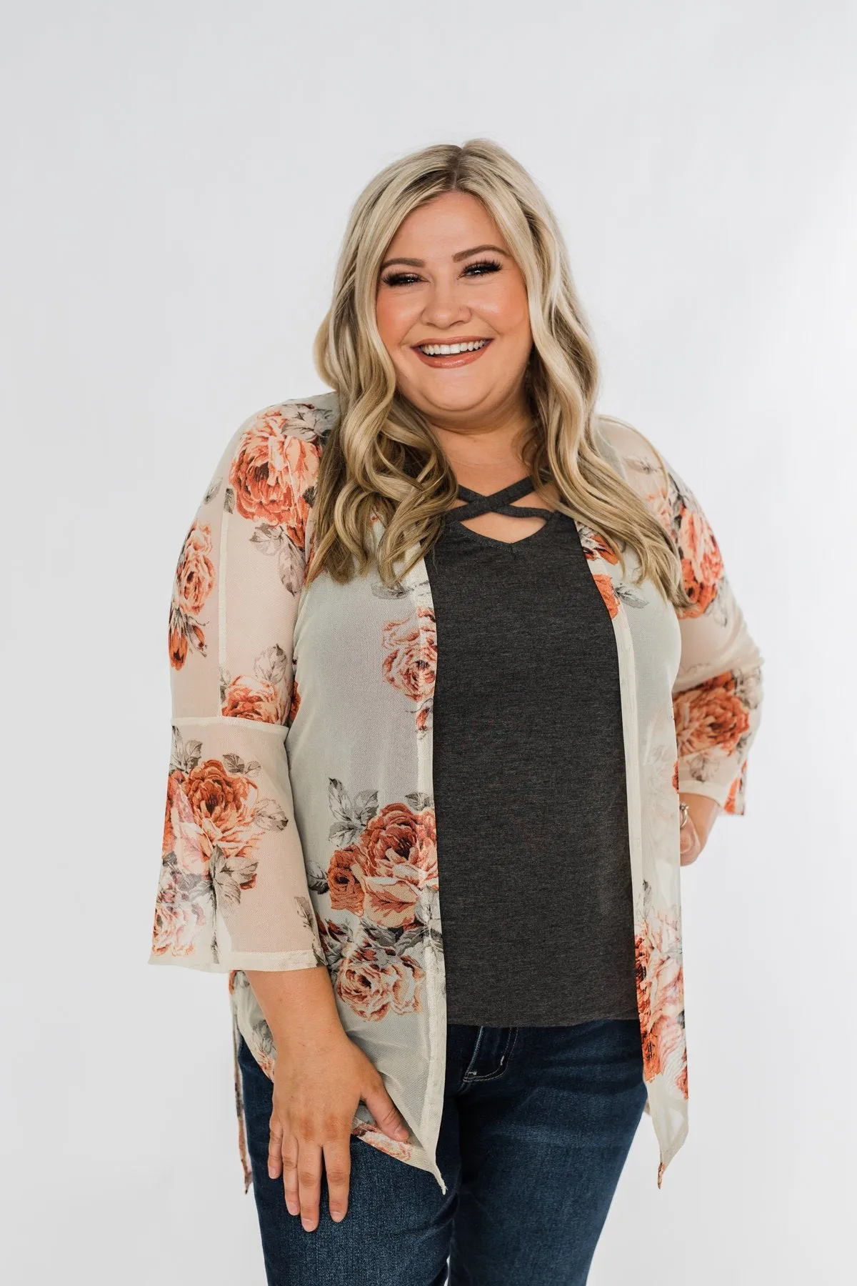 Feels Like Fall Lightweight Floral Kimono- Nude & Rust