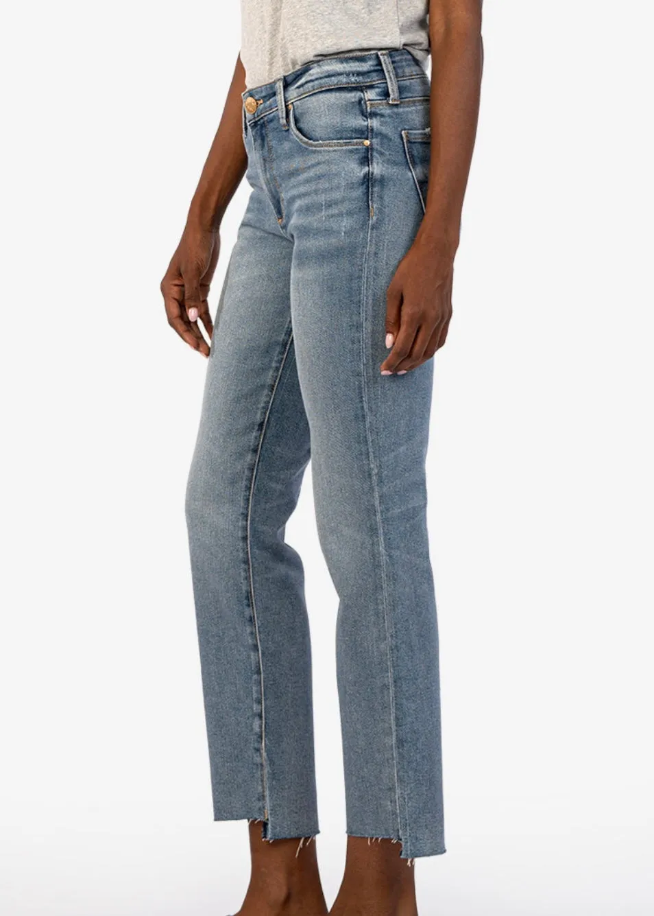 FINAL SALE - KUT Reese Mid Rise Ankle Straight Leg Step Hem Jeans