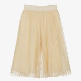 Girls Beige Pleated Tulle Culottes