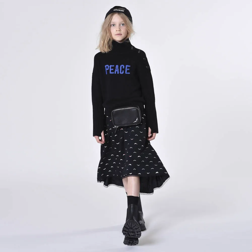 Girls Black Wool Turtleneck Sweater