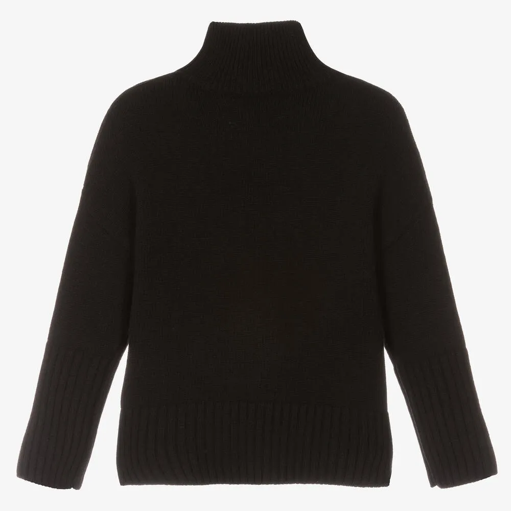 Girls Black Wool Turtleneck Sweater