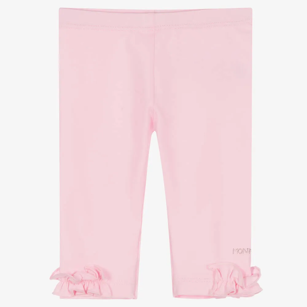 Girls Pink Cotton Ruffle Leggings